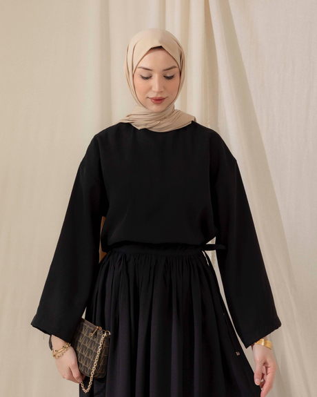 Etika Basic Etekli Takım Siyah – Tesettür Şık Günlük Kombin | Moda Ala ButikETİKA BASİC ETEKLİ TAKIM Siyah
