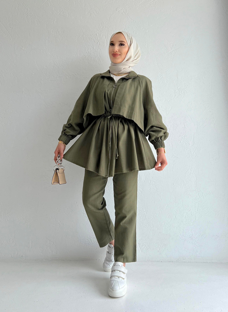 Fermuarlı Keten Takım Haki | Moda AlaFermuarlı Keten Takım Haki