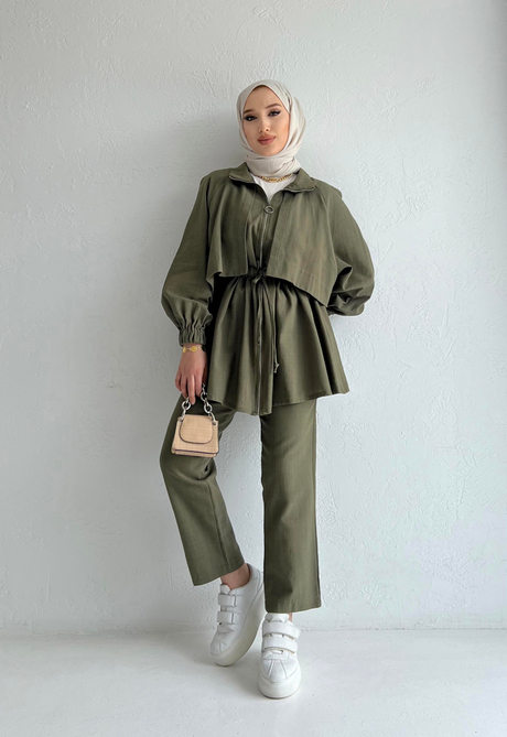 Fermuarlı Keten Takım Haki | Moda AlaFermuarlı Keten Takım Haki