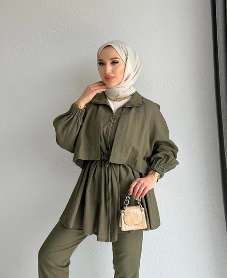 Fermuarlı Keten Takım Haki | Moda AlaFermuarlı Keten Takım Haki