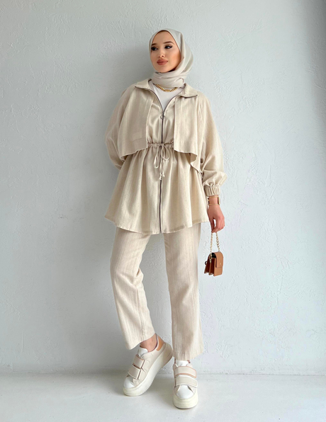 Fermuarlı Keten Takım Taş | Moda AlaFermuarlı Keten Takım Taş