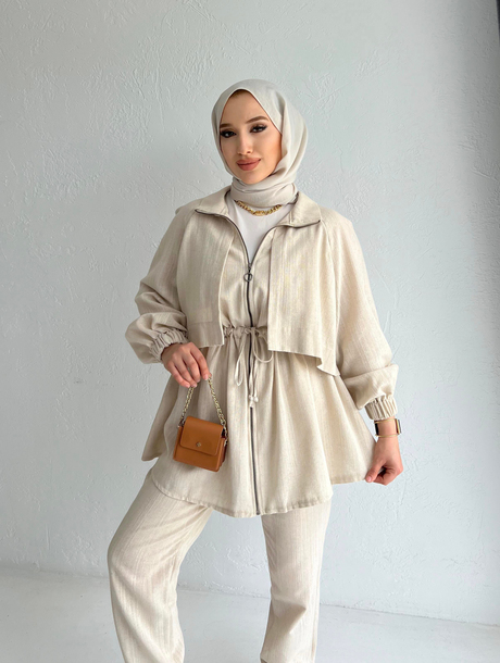 Fermuarlı Keten Takım Taş | Moda AlaFermuarlı Keten Takım Taş