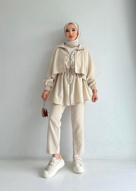 Fermuarlı Keten Takım Taş | Moda AlaFermuarlı Keten Takım Taş