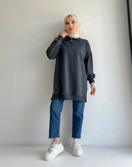 Fermuarlı Sweathirt Antrasit | Moda AlaFermuarlı Sweathirt Antrasit