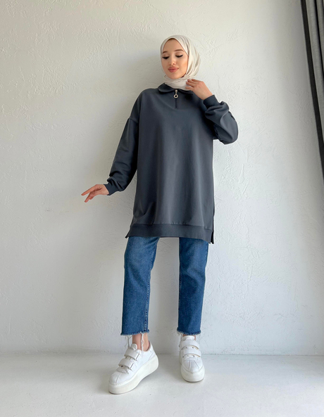 Fermuarlı Sweathirt Antrasit | Moda AlaFermuarlı Sweathirt Antrasit