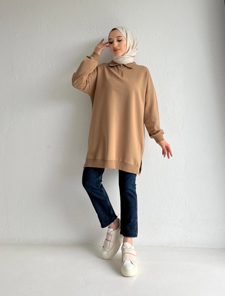 Fermuarlı Sweathirt Bej | Moda AlaFermuarlı Sweathirt Bej