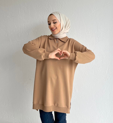 Fermuarlı Sweathirt Bej | Moda AlaFermuarlı Sweathirt Bej