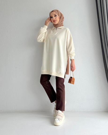Fermuarlı Sweathirt Ekru | Moda AlaFermuarlı Sweathirt Ekru