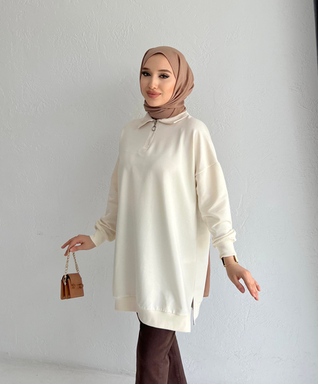 Fermuarlı Sweathirt Ekru | Moda AlaFermuarlı Sweathirt Ekru