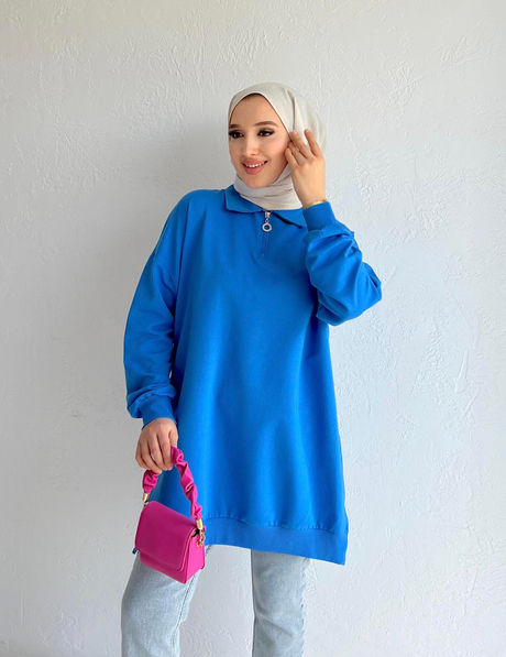 Fermuarlı Sweathirt Mavi | Moda AlaFermuarlı Sweathirt Mavi