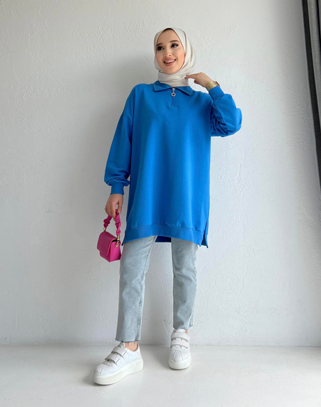 Fermuarlı Sweathirt Mavi | Moda AlaFermuarlı Sweathirt Mavi