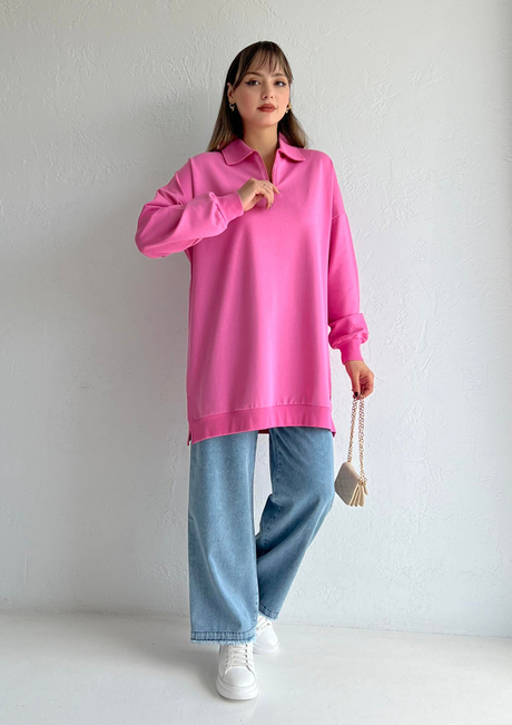 Fermuarlı Sweathirt Pembe | Moda AlaFermuarlı Sweathirt Pembe