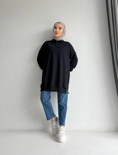 Fermuarlı Sweathirt Siyah | Moda AlaFermuarlı Sweathirt Siyah