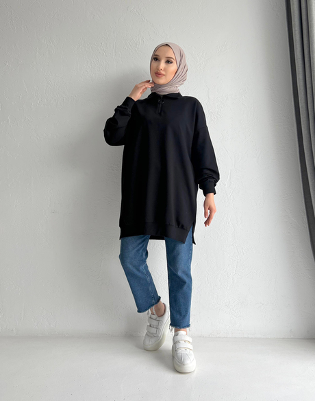 Fermuarlı Sweathirt Siyah | Moda AlaFermuarlı Sweathirt Siyah