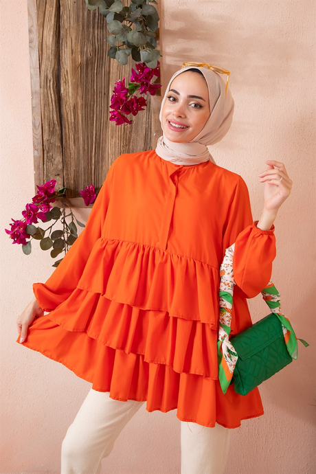 Fırfırlı Katlı Tunik Oranj