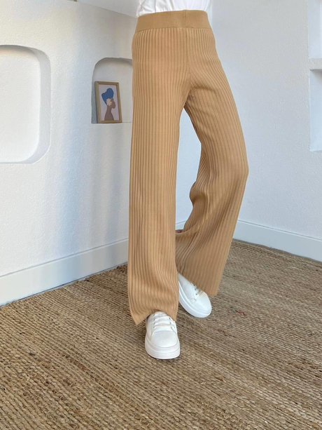 Fitilli Triko Pantolon Bej
