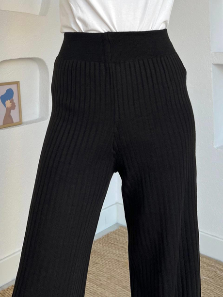 Fitilli Triko Pantolon Siyah