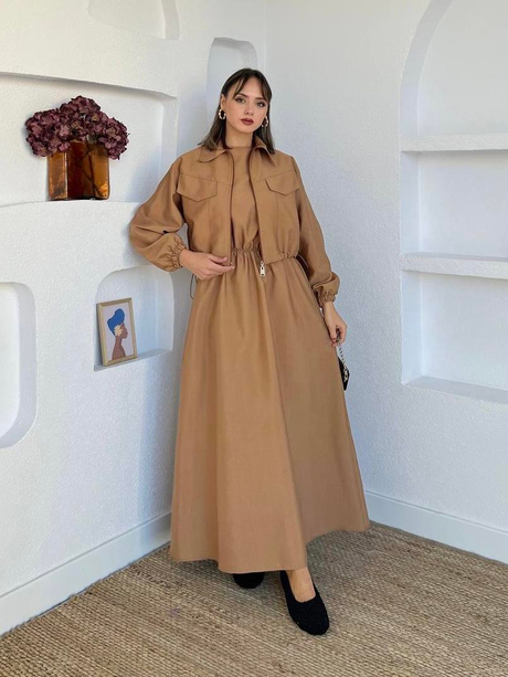 Gabardin Ceketli İç Elbiseli Takım Bej