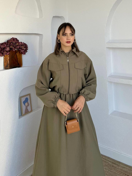 Gabardin Ceketli İç Elbiseli Takım Haki