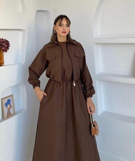 Gabardin Ceketli İç Elbiseli Takım Kahverengi