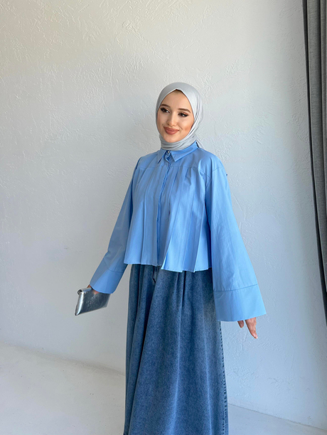 Geniş Manşetli Poplin Gömlek Mavi | Moda AlaGeniş Manşetli Poplin Gömlek Mavi
