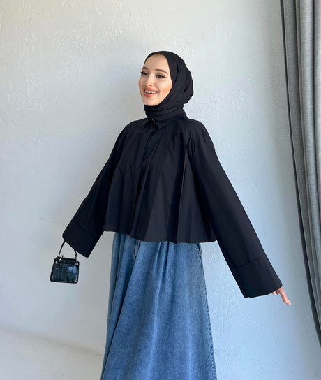 Geniş Manşetli Poplin Gömlek Siyah | Moda AlaGeniş Manşetli Poplin Gömlek Siyah