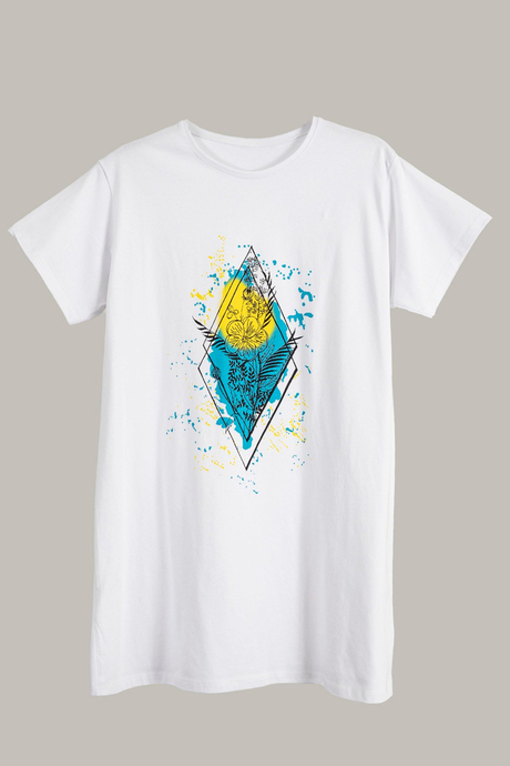 Geometrik Baskılı Tshirt Beyaz