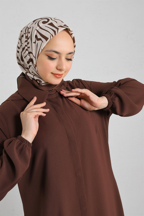 Gizli Düğmeli Krep Abaya Kahverengi