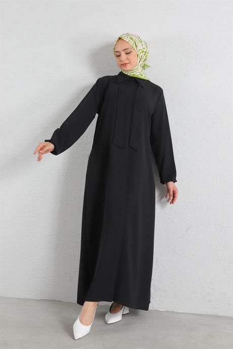 Gizli Düğmeli Krep Abaya Siyah