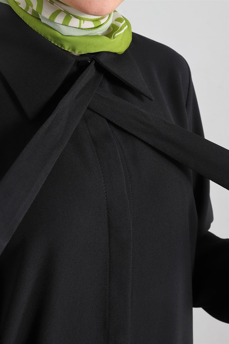 Gizli Düğmeli Krep Abaya Siyah