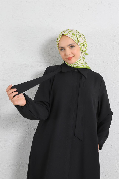 Gizli Düğmeli Krep Abaya Siyah