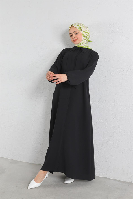 Gizli Düğmeli Krep Abaya Siyah