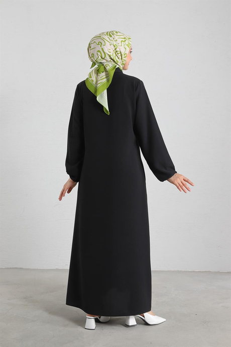 Gizli Düğmeli Krep Abaya Siyah