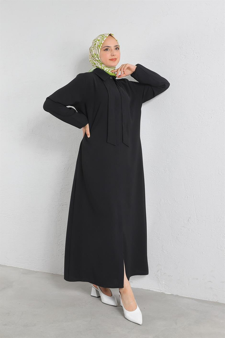 Gizli Düğmeli Krep Abaya Siyah