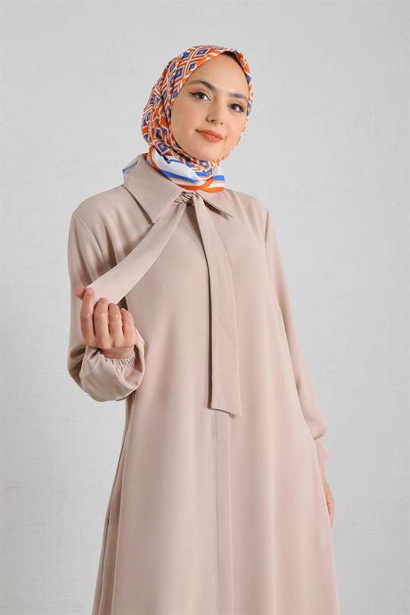 Gizli Düğmeli Krep Abaya Taş
