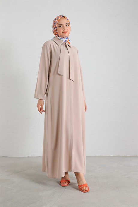 Gizli Düğmeli Krep Abaya Taş