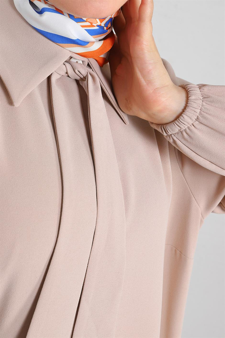 Gizli Düğmeli Krep Abaya Taş