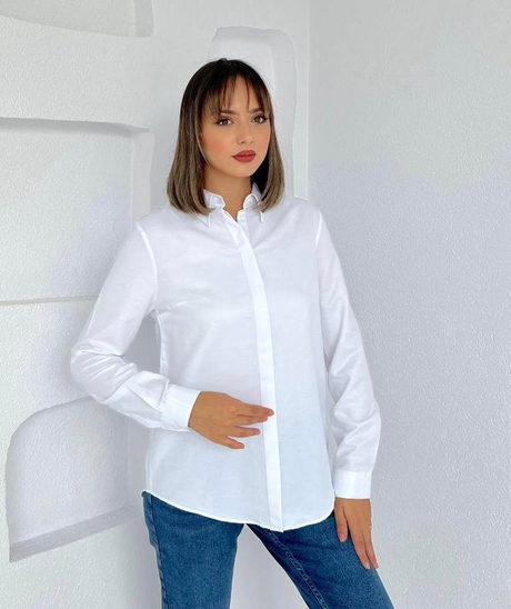 Gizli Patlı Kısa Gömlek Tunik Beyaz - Moda AlaGizli Patlı Kısa Gömlek Tunik Beyaz