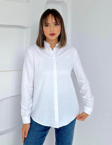Gizli Patlı Kısa Gömlek Tunik Beyaz - Moda AlaGizli Patlı Kısa Gömlek Tunik Beyaz