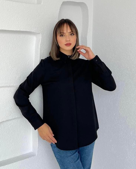 Gizli Patlı Kısa Gömlek Tunik Siyah - Moda AlaGizli Patlı Kısa Gömlek Tunik Siyah