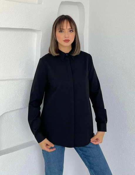 Gizli Patlı Kısa Gömlek Tunik Siyah - Moda AlaGizli Patlı Kısa Gömlek Tunik Siyah