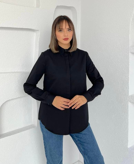 Gizli Patlı Kısa Gömlek Tunik Siyah - Moda AlaGizli Patlı Kısa Gömlek Tunik Siyah