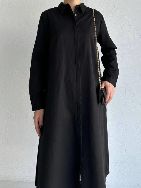 Gizli Patlı Uzun Tunik Siyah