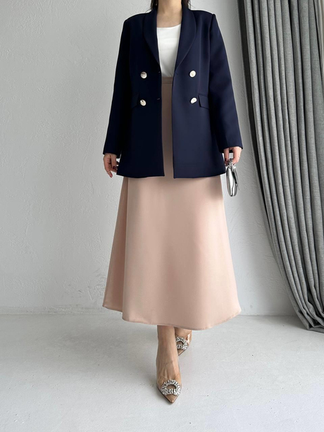 Gold Düğmeli Blazer Ceket Lacivert