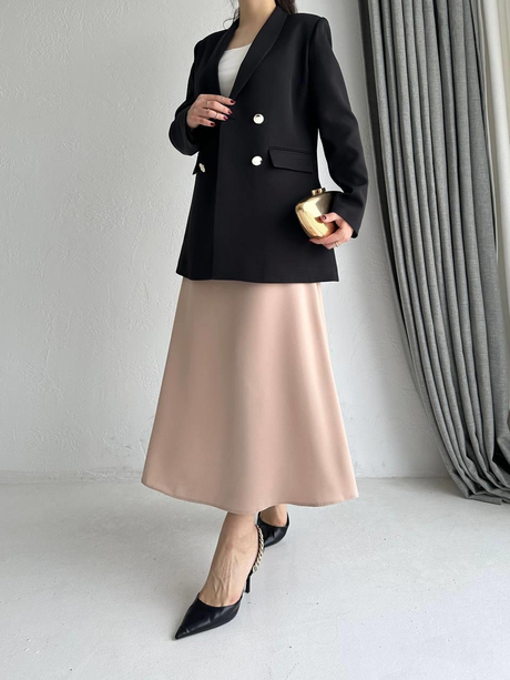 Gold Düğmeli Blazer Ceket Siyah