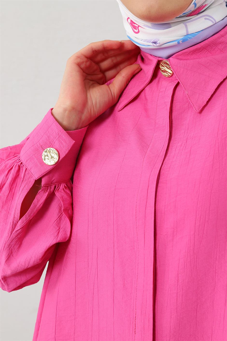 Gold Düğmeli Salaş Takım Pembe