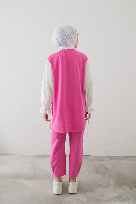 Gömlek Detaylı Basic Takım Pembe