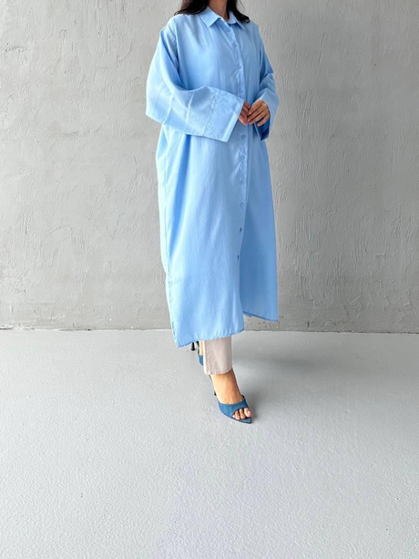 MODA ALA Gömlek Elbise Mavi | Şık ve Modern Tesettür ElbiseGömlek Elbise Mavi