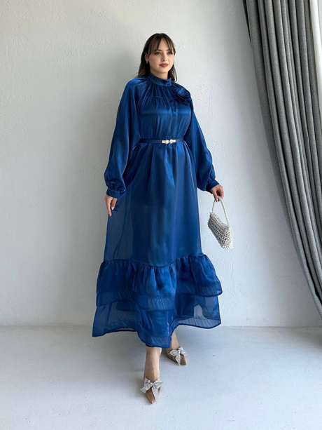 Gül Broşlu Organze Elbise Lacivert | Moda AlaGül Broşlu Organze Elbise Lacivert