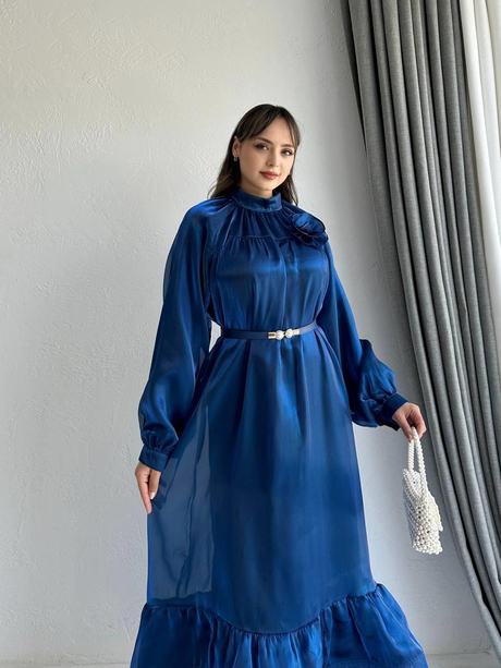 Gül Broşlu Organze Elbise Lacivert | Moda AlaGül Broşlu Organze Elbise Lacivert